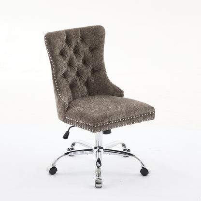 A&A Furniture Office Chair,Modern Chenille Upholstered Tufted Button Home Office Chair With Chrome Metal Base,Adjustable Desk Chair Swivel Office Chair Gray
