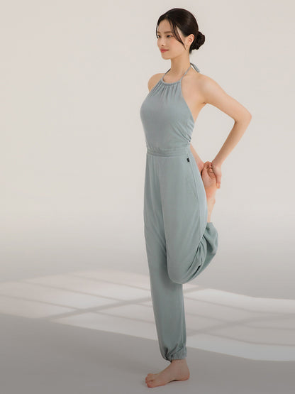 Women's Halter Beauty Back Fitness Jumpsuit