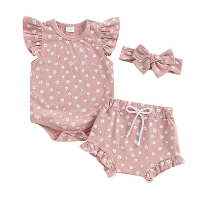 Boys And Girls Fashion Floral Flying Sleeves Romper Suit