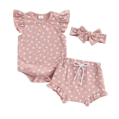 Boys And Girls Fashion Floral Flying Sleeves Romper Suit