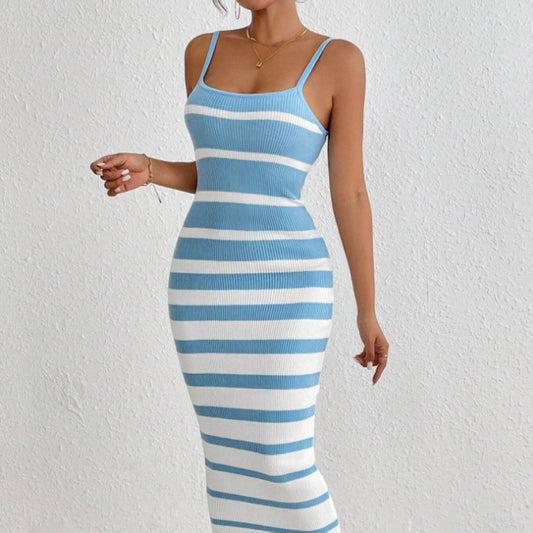 Women's Sexy Hot Girl Striped Spaghetti Straps Hip Dress