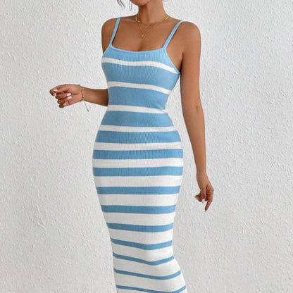 Women's Sexy Hot Girl Striped Spaghetti Straps Hip Dress