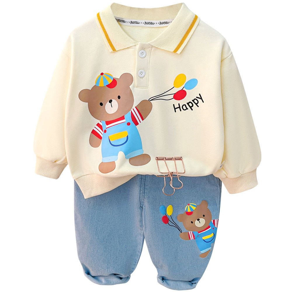 Baby Cute Lapel Long-sleeved Sweater Two-piece Set