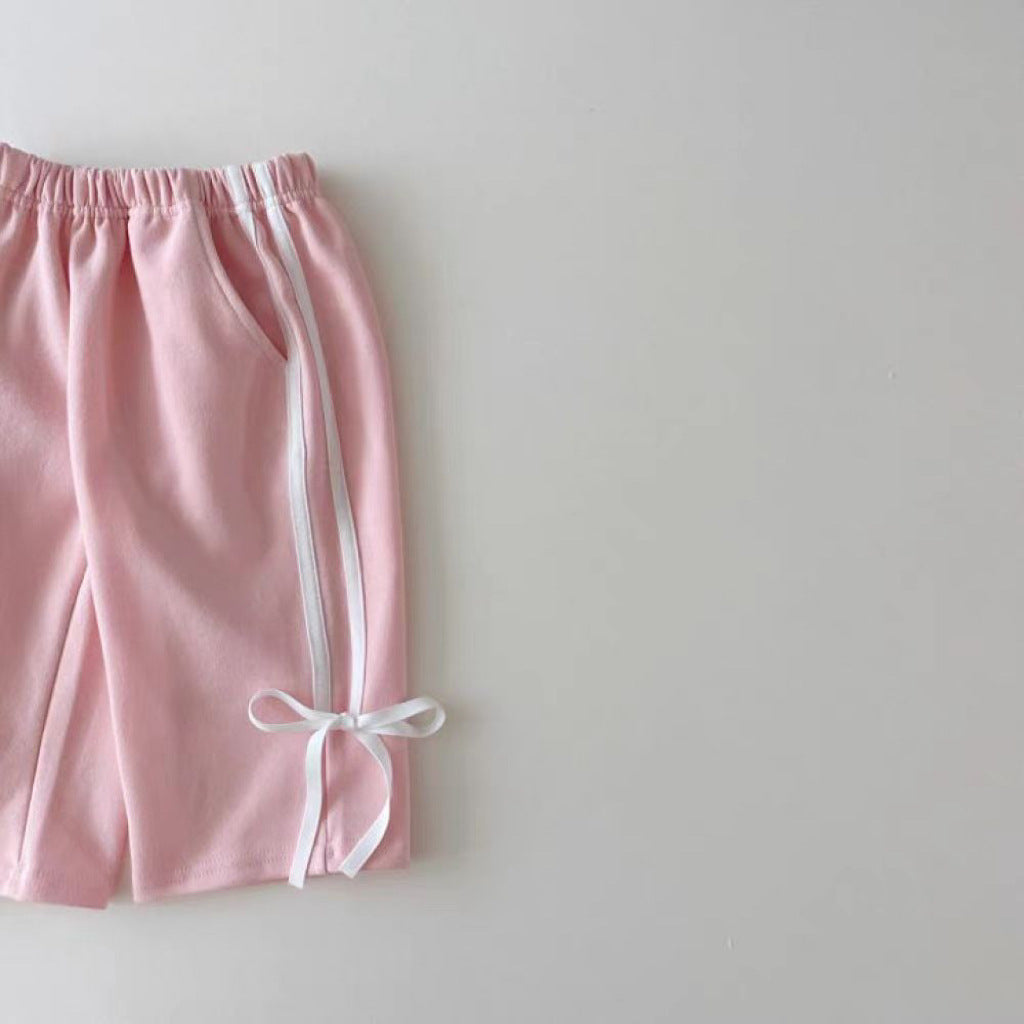 Baby Bowknot Strip Patchwork Sweater Suit All-matching Western Style