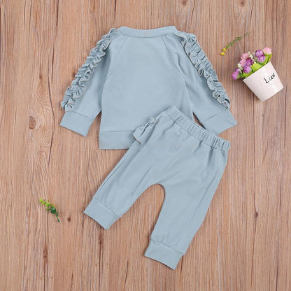Simple Solid Color Long-sleeved Trousers Children's Suit With Leaf Edge