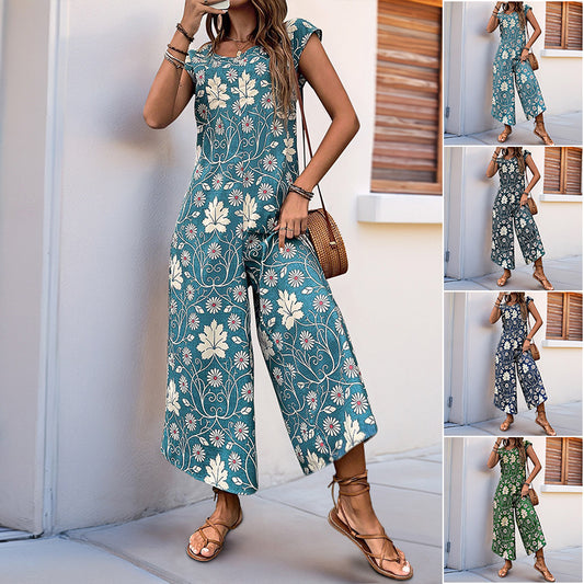European And American Jumpsuit Printed Wide Leg Jumpsuit