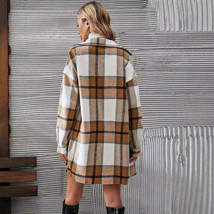 Women's Casual Woolen Women's Plaid Coat Skirt Suit