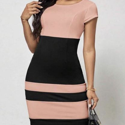High Waist Slim Fit Contrast-color Sheath Dress Women