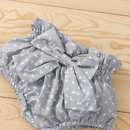 Lace Collar Long Sleeve Rombo Bow Shorts Three Piece Set