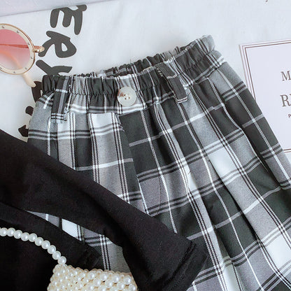 Fashion Girls Top Plaid Wide Leg Pants Set