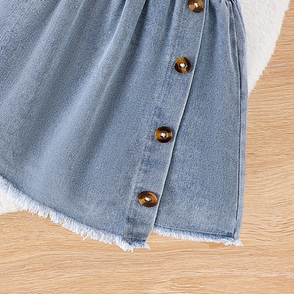 Girls' Stripe-resistant Long Sleeve Letter Jacket Denim Skirt Suit