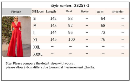 Solid Color And V-neck High Waist Wide Leg Jumpsuit
