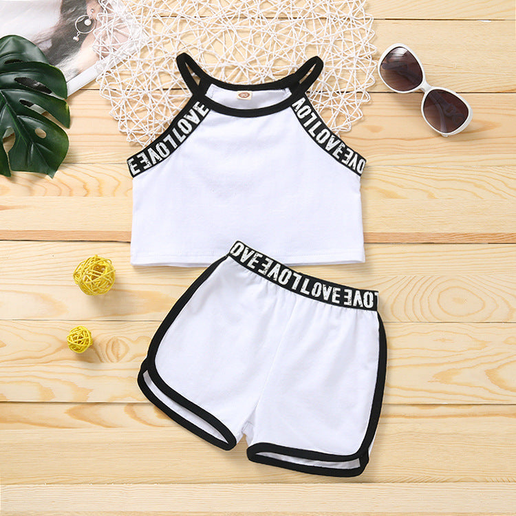 Children's Baby Girls' Summer Thin Sports Sling Suit Pure Cotton Comfortable Casual Shorts Two-piece Suit
