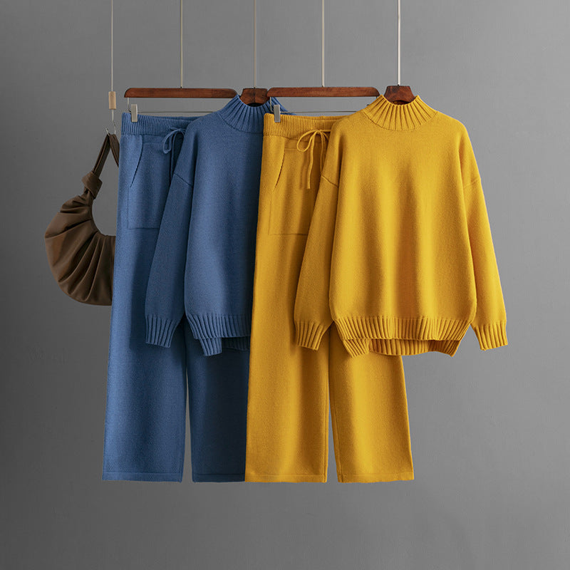 Women's Thick Loose Sweater Half-high Collar Long Sleeves Knitting Suit