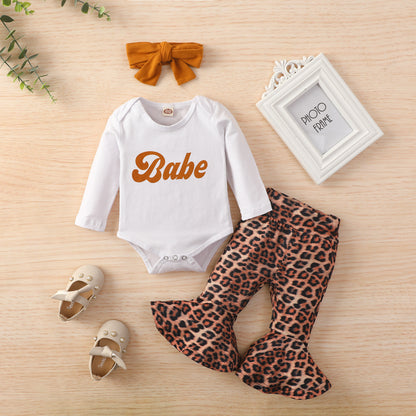 Printed Romper And Leopard-print Flared Trousers