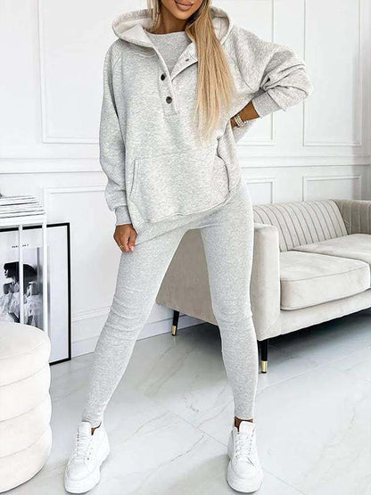 Casual Hooded Sweater Thickened Thread Fitted Vest Pants Three-piece Set