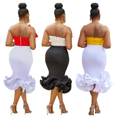 Women's Wear Sleeveless Tube Top Bow Hip Skirt Two-piece Set