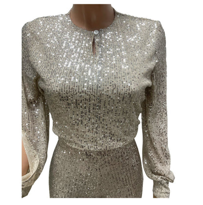 Sequined Long Sleeve Sequined Casual Jumpsuit