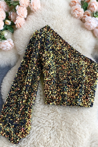 All-match Short Bling Glitter Sequin Top