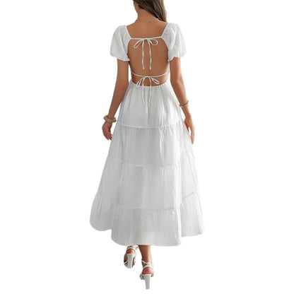 Casual Vacation Style Puff Sleeve Maxi Dress