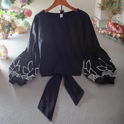 High Waist Short Niche Design Feeling Versatile Lantern Sleeve