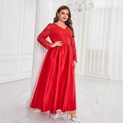 Women's Mesh Lace Long Sleeve Wedding A- Line Skirt