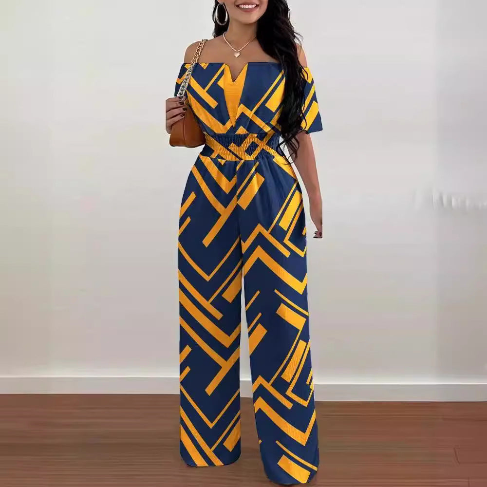 Women's Printed Off-shoulder Fitted Waist