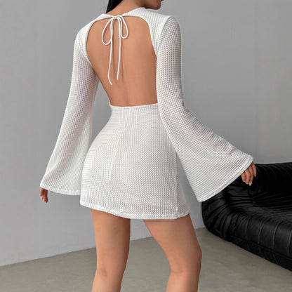 Autumn And Winter Solid Color Tight Waist High-grade Long Sleeve Dress