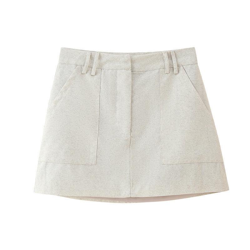 Round Neck Multi-breasted Vest Top Pocket Decoration High Waist Skirt