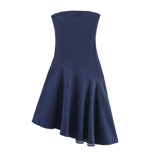 European And American Style Fashionable Slim-fit Asymmetric Denim Dress