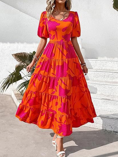 Puff Sleeve Floral Casual Summer Dress