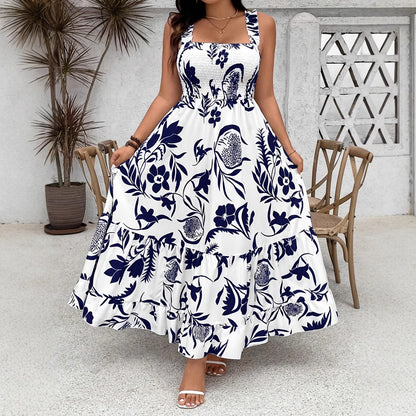 Women's Holiday Style Printing Mid-length Dress
