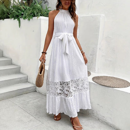 Stitching Lace Halter Fashion Seaside Holiday Dress