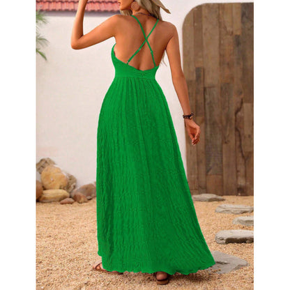 Vacation Style Solid Color Deep V-neck Spaghetti Strap Dress