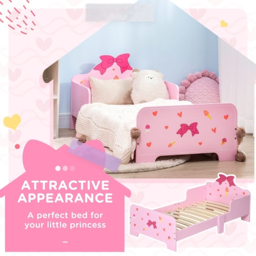 ZONEKIZ Princess Themed Kids Toddler Bed W  Cute Patterns, Safety Rails, For Ages 3 6 Years