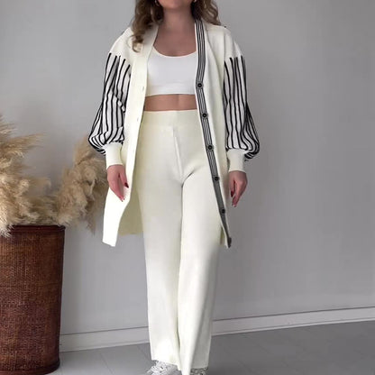 Striped Printed Casual Laid-back Style Sweater Coat