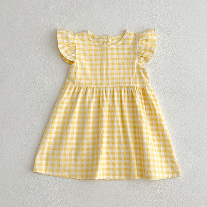 Girls' Plaid Dress Flounced Sleeve Cute Princess Dress