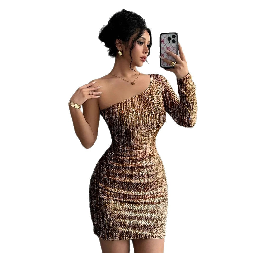 Crossbody Long Sleeve Narrow Sexy Dress