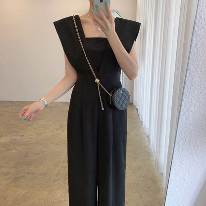 Women's Fashion Retro Temperament Square Collar High Waist Jumpsuit