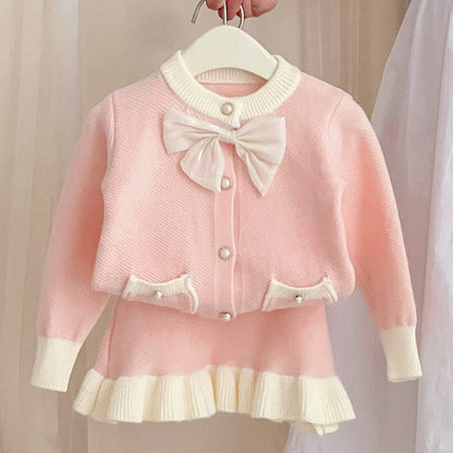 Korean Children Suit Baby Western Style Knitted Cardigan Two-piece Set