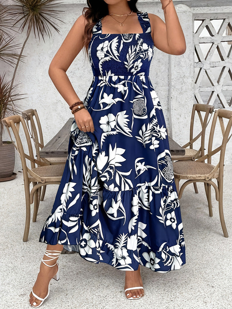 Women's Holiday Style Printing Mid-length Dress