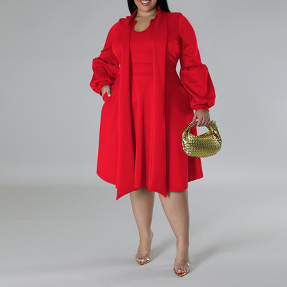 Long-sleeved Bubble Sleeve Midi Dress