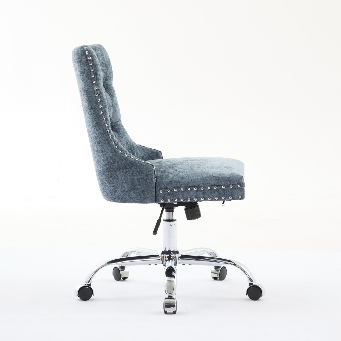 A&A Furniture Office Chair,Modern Chenille Upholstered Tufted Button Home Office Chair With Chrome Metal Base,Adjustable Desk Chair Swivel Office Chair Light Blue