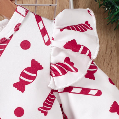 Christmas Candy Plush Bell-bottom Pants Suit
