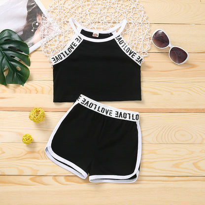 Children's Baby Girls' Summer Thin Sports Sling Suit Pure Cotton Comfortable Casual Shorts Two-piece Suit