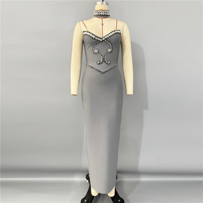 New Solid Color Refined Rhinestone Tube Top Bandage One-piece Dress