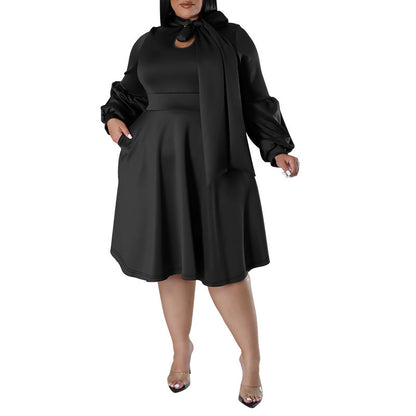 Long-sleeved Bubble Sleeve Midi Dress