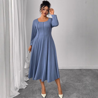 Square Collar Plus Size Loose High Waist Slimming Long Dress
