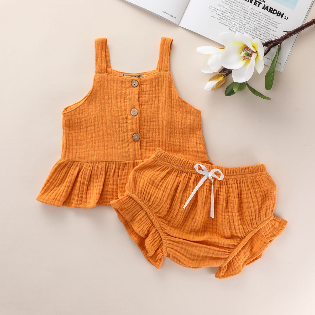New Girls' Casual Suit Candy Color Suspender Shorts Two-piece Set