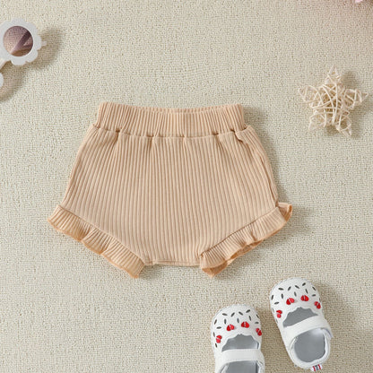 Suspender Top Solid Color Shorts Girls' Summer Two-piece Suit